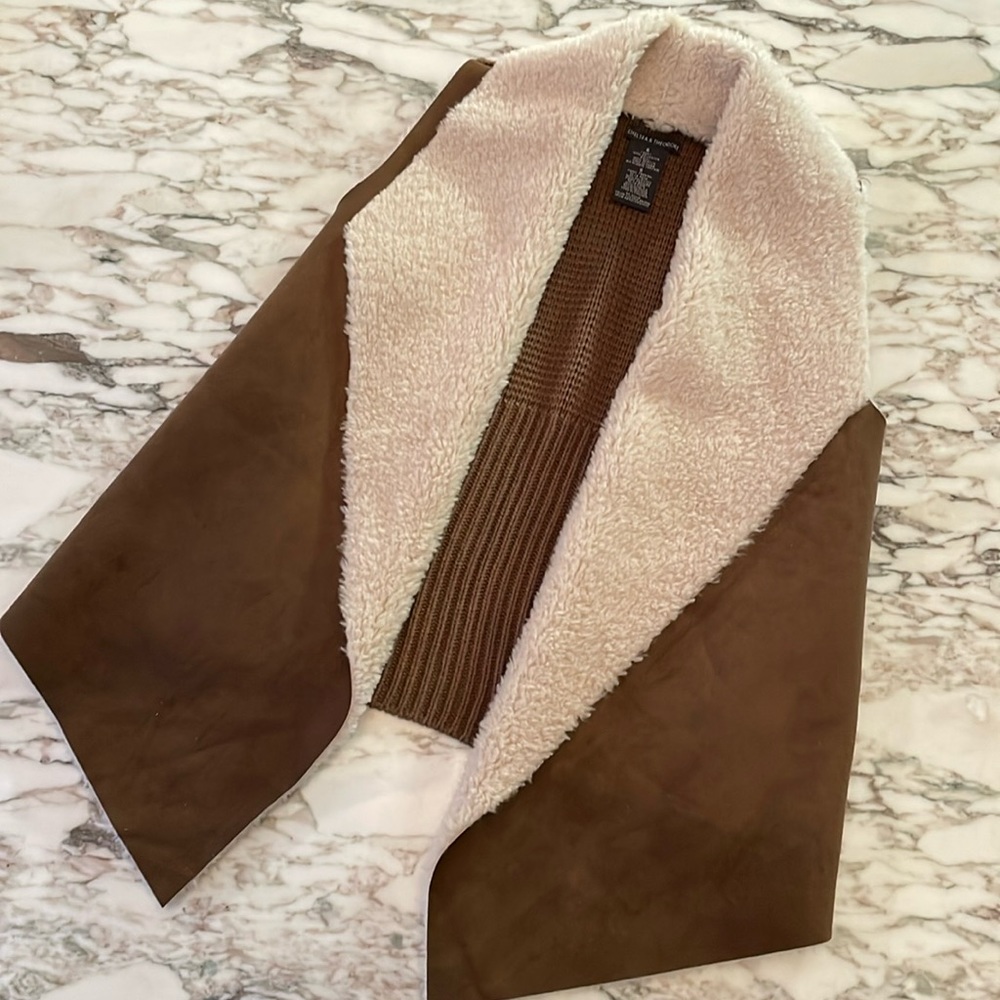“Penny Lane” style brown open front vest sz S